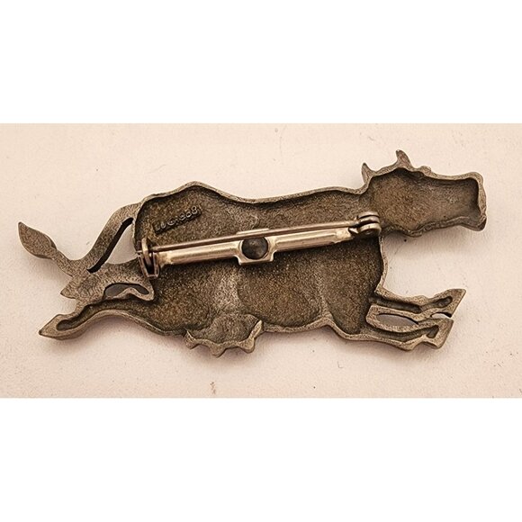 Vintage Leaping Cow Brooch. Pewter JJ Jonette Farm Animal Brooch 80s Whimsical - Picture 2 of 6